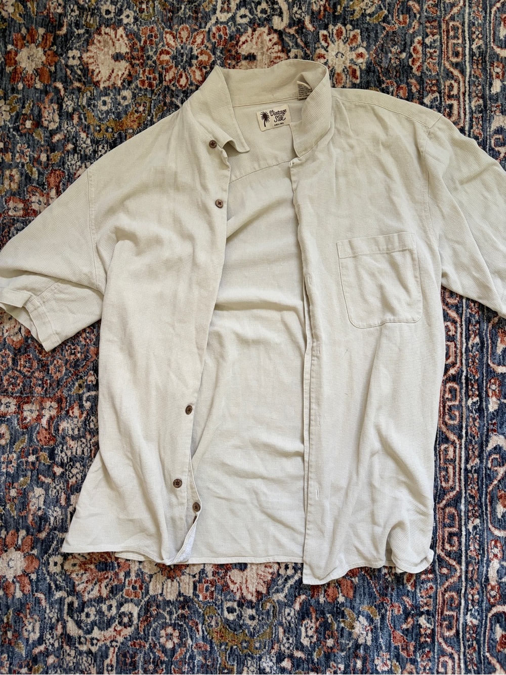 Vintage Silk Light Beige Button-Up Shirt